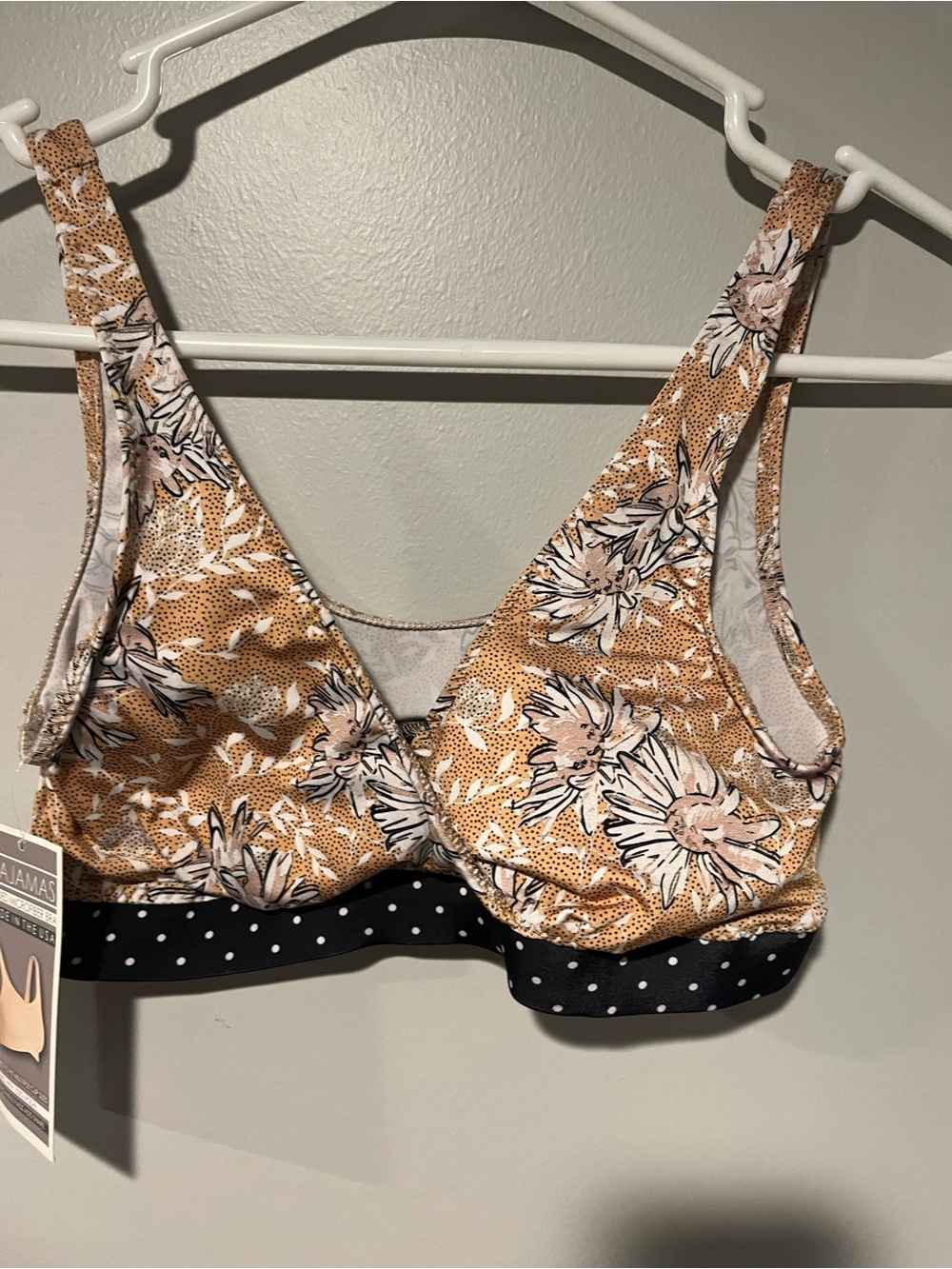 Floral Wireless Bralette with Polka-Dot Band in Mustard- Maternity and Nursing